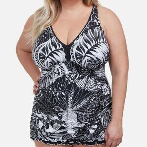 NWT! Profile by Gottex Black White Marabella One Piece Swimdress Swimsuit NEW!